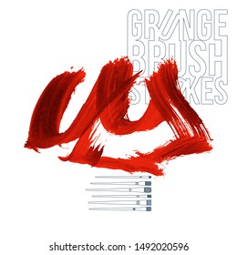 Red brush stroke and texture. Grunge vector abstract hand - painted element. Underline and border design.