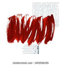 Red brush stroke and texture. Grunge vector abstract hand - painted element. Underline and border design.