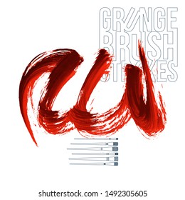 Red brush stroke and texture. Grunge vector abstract hand - painted element. Underline and border design.