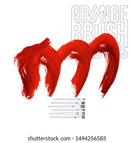 Red brush stroke and texture. Grunge vector abstract hand - painted element. Underline and border design.