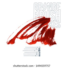 Red brush stroke and texture. Grunge vector abstract hand - painted element. Underline and border design.