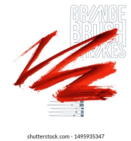 Red brush stroke and texture. Grunge vector abstract hand - painted element. Underline and border design.