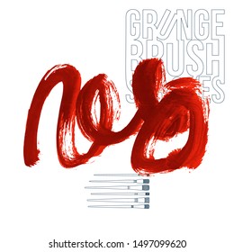 Red brush stroke and texture. Grunge vector abstract hand - painted element. Underline and border design.
