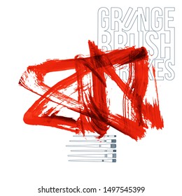 Red brush stroke and texture. Grunge vector abstract hand - painted element. Underline and border design.