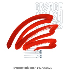 Red brush stroke and texture. Grunge vector abstract hand - painted element. Underline and border design.