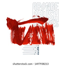 Red brush stroke and texture. Grunge vector abstract hand - painted element. Underline and border design.
