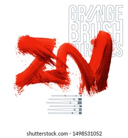 Red brush stroke and texture. Grunge vector abstract hand - painted element. Underline and border design.