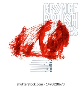Red brush stroke and texture. Grunge vector abstract hand - painted element. Underline and border design.