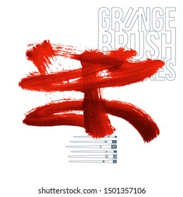Red brush stroke and texture. Grunge vector abstract hand - painted element. Underline and border design.