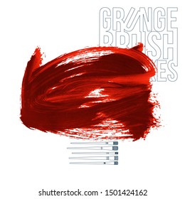 Red brush stroke and texture. Grunge vector abstract hand - painted element. Underline and border design.