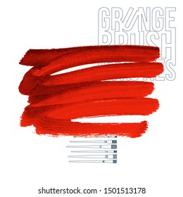 Red brush stroke and texture. Grunge vector abstract hand - painted element. Underline and border design.