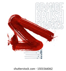 Red brush stroke and texture. Grunge vector abstract hand - painted element. Underline and border design.