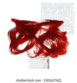 Red brush stroke and texture. Grunge vector abstract hand - painted element. Underline and border design.