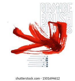 Red brush stroke and texture. Grunge vector abstract hand - painted element. Underline and border design.