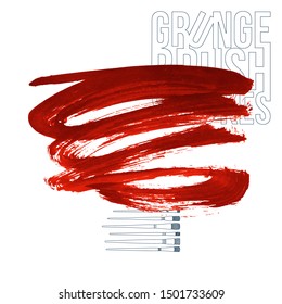 Red brush stroke and texture. Grunge vector abstract hand - painted element. Underline and border design.