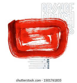 Red brush stroke and texture. Grunge vector abstract hand - painted element. Underline and border design.