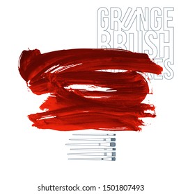 Red brush stroke and texture. Grunge vector abstract hand - painted element. Underline and border design.