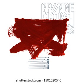 Red brush stroke and texture. Grunge vector abstract hand - painted element. Underline and border design.