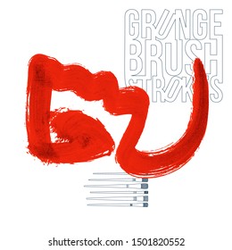 Red brush stroke and texture. Grunge vector abstract hand - painted element. Underline and border design.
