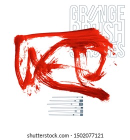 Red brush stroke and texture. Grunge vector abstract hand - painted element. Underline and border design.