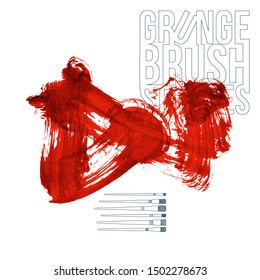 Red brush stroke and texture. Grunge vector abstract hand - painted element. Underline and border design.