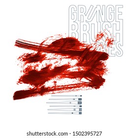 Red brush stroke and texture. Grunge vector abstract hand - painted element. Underline and border design.