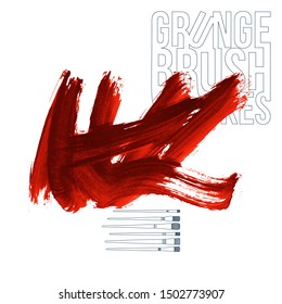 Red brush stroke and texture. Grunge vector abstract hand - painted element. Underline and border design.