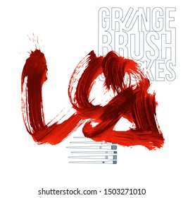 Red brush stroke and texture. Grunge vector abstract hand - painted element. Underline and border design.