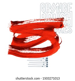 Red brush stroke and texture. Grunge vector abstract hand - painted element. Underline and border design.