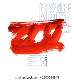 Red brush stroke and texture. Grunge vector abstract hand - painted element. Underline and border design.