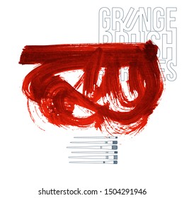 Red brush stroke and texture. Grunge vector abstract hand - painted element. Underline and border design.