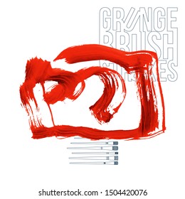 Red brush stroke and texture. Grunge vector abstract hand - painted element. Underline and border design.