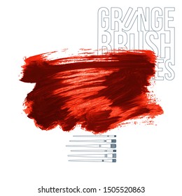 Red brush stroke and texture. Grunge vector abstract hand - painted element. Underline and border design.