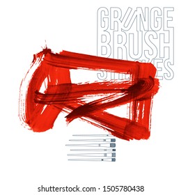 Red brush stroke and texture. Grunge vector abstract hand - painted element. Underline and border design.