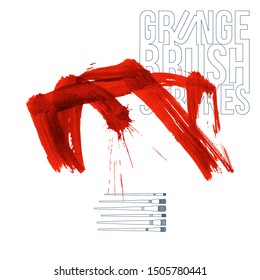 Red brush stroke and texture. Grunge vector abstract hand - painted element. Underline and border design.