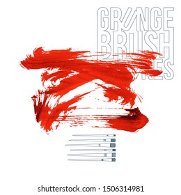 Red brush stroke and texture. Grunge vector abstract hand - painted element. Underline and border design.