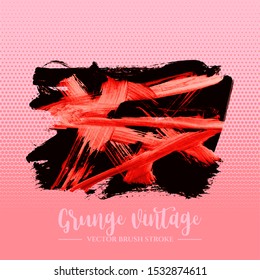Red brush stroke and texture. Grunge vector abstract hand - painted element. Underline and border design.