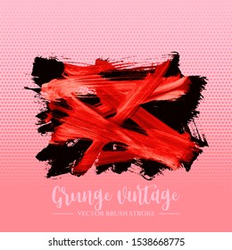 Red brush stroke and texture. Grunge vector abstract hand - painted element. Underline and border design.