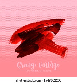 Red brush stroke and texture. Grunge vector abstract hand - painted element. Underline and border design.