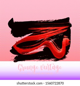Red brush stroke and texture. Grunge vector abstract hand - painted element. Underline and border design.