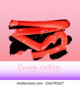 Red brush stroke and texture. Grunge vector abstract hand - painted element. Underline and border design.