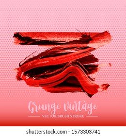 Red brush stroke and texture. Grunge vector abstract hand - painted element. Underline and border design.