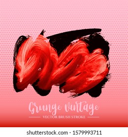 Red brush stroke and texture. Grunge vector abstract hand - painted element. Underline and border design.
