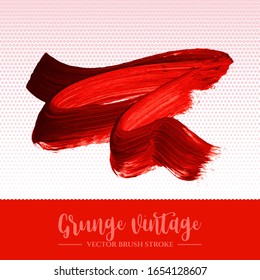 Trazo y textura del pincel rojo. Grunge vectorial abstracto de la mano - elemento pintado. Diseño de subrayado y borde.