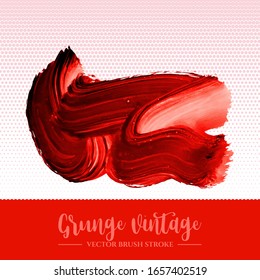 Red brush stroke and texture. Grunge vector abstract hand - painted element. Underline and border design.