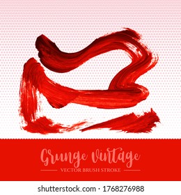 Red brush stroke and texture. Grunge vector abstract hand - painted element. Underline and border design.