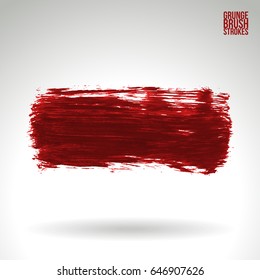 Red brush stroke and texture. Grunge vector abstract hand - painted element. Underline and border design.