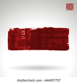 Red brush stroke and texture. Grunge vector abstract hand - painted element. Underline and border design.