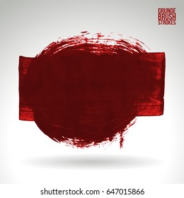 Red brush stroke and texture. Grunge vector abstract hand - painted element. Underline and border design.