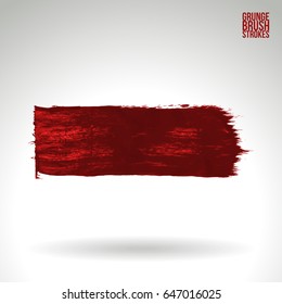 Red brush stroke and texture. Grunge vector abstract hand - painted element. Underline and border design.